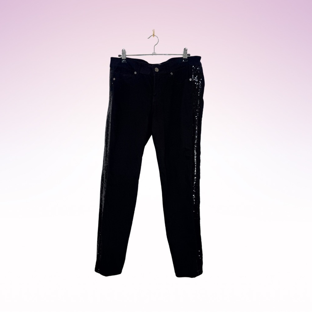 FOREVER 21 Black Denim Sequin Side Stripe (Sz 30)